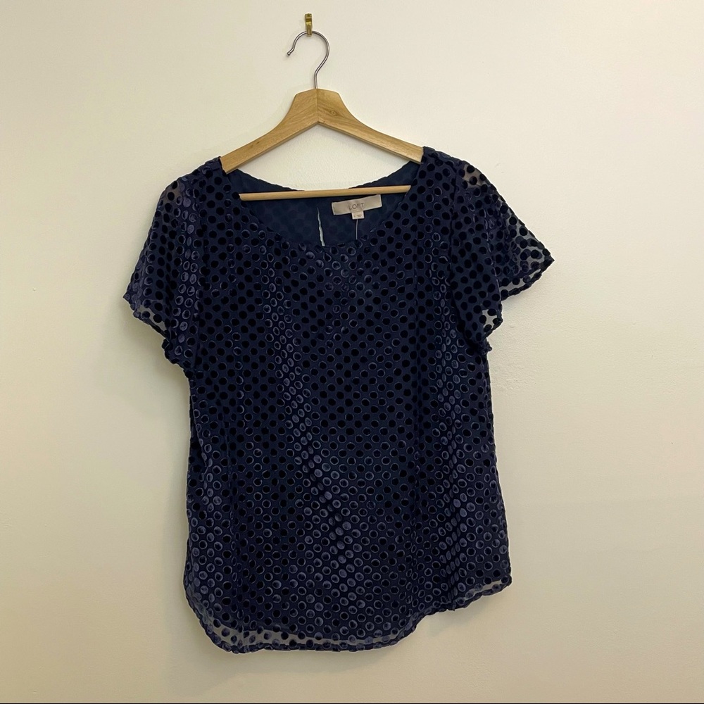 Loft | NWT Velvet Dark Navy Polka Dot Blouse